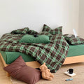 Sedefen Gingham Duvet Cover Queen Brown Vintage Plaid Bedding Set with Green Checked Kids Boys Girls Retro Soft Microfiber Breathable Duvet Cover Set