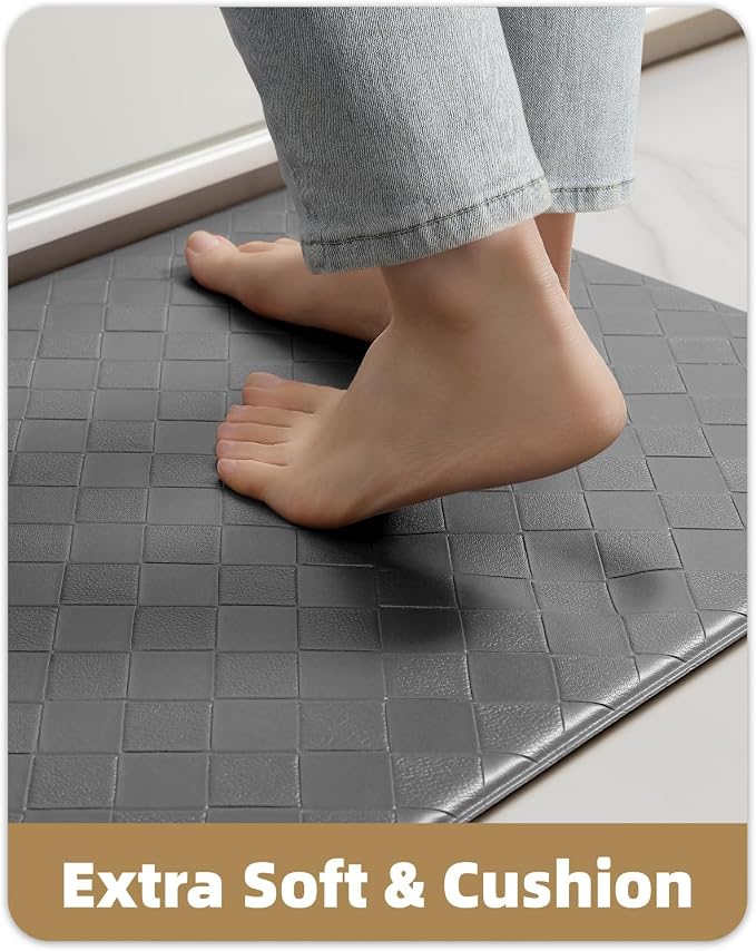 Color&Geometry Extra Wide Kitchen Mats Set 24x59+24x94, Anti Fatigue Cushioned Floor Mat, Waterproof Easy Clean Non Slip Runner for Sink Comfort Standing,Grey