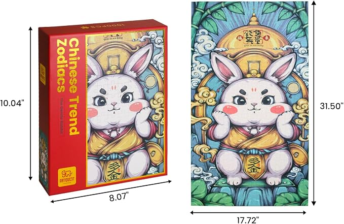 Jigsaw Puzzles for Adults 1000 Pieces, Chinese Zodiac Animals Gentle, Graceful, Lucky Rabbit Jig Saw Puzzle Gifts for People Born in 1963, 1975, 1987, 1999, 2011, 2023, 31.5 * 17.72 Inch