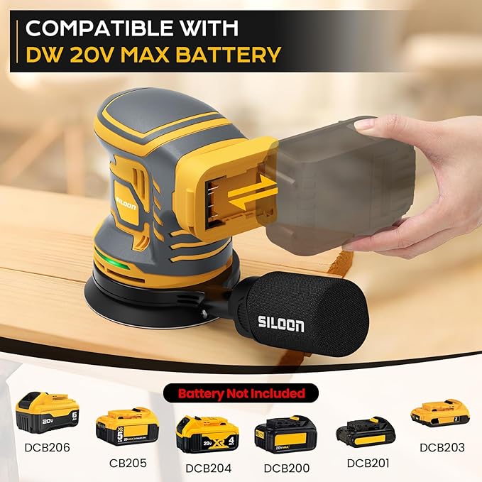Cordless Random Orbital Sander Compatible for Dew 20V Max, 5-Inch Brushless Orbit Sander with 19000 RPM 6 Variable Speed, Electric Hand Sander With Dust Collector for Woodworking Sanding (No Battery)