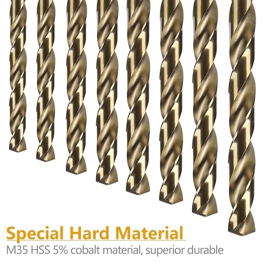 CaRoller Cobalt Drill Bit Set 21-Piece, M35 Metal Drill Bits Durable Round Shank Drill Sets for Steel Wood Plastic Sheet Metal (21pcs Cobalt)