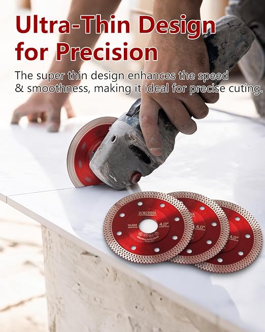 ZORUNNA 5Pcs Diamond Saw Blades, 4" Diamond Blade for Angle Grinder, Chip-Free Cutting Tile Grinder Blade Dry and Wet Cut for Porcelain Ceramic Granite Marble.