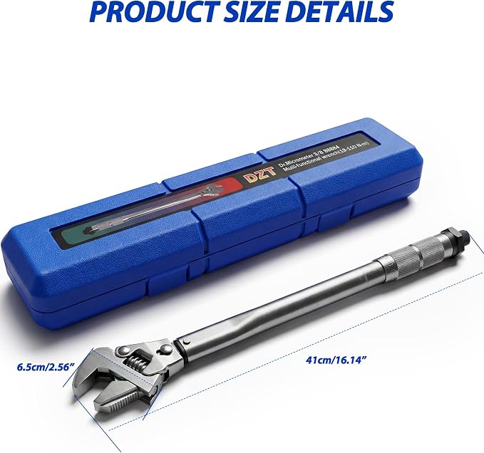 19-110Nm Adjustable Torque Wrench, 4-in-1 Click Open End Ratchet Spanner Wrench with 43mm Wide Jaw Heavy Duty for Automotive Bike Repair Plumbing Pipe HVAC Tools