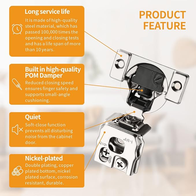 Chibery 60 Pack 1-1/4" 4D Overlay Soft Close Concealed Hinges for Face Frame Door, Control Closing Speed, Smooth Slow Self Close Hinges, Satin Nickel, 105° Open Angle Stainless Steel Cabinet Hinges