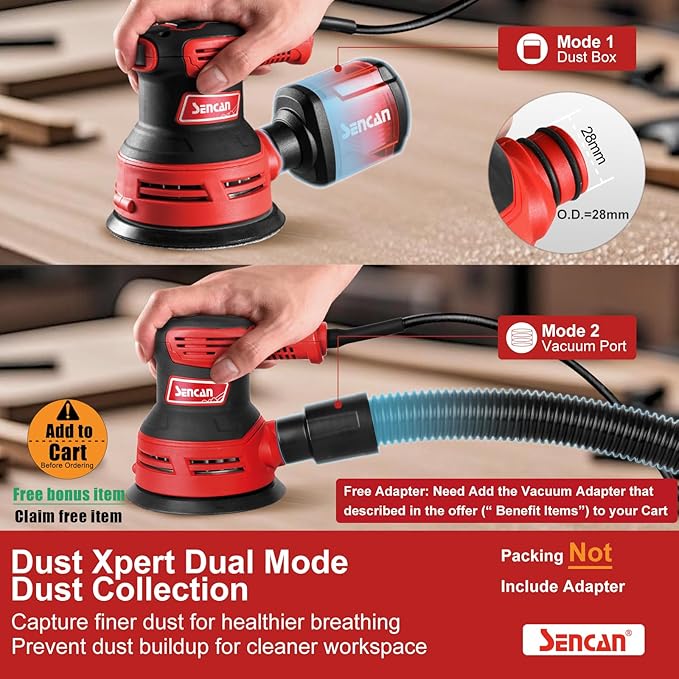 5" Electric Random Orbital Sander, 2.5 Amp Power Variable Speed Palm Sander with Vacuum Dust Collector for Woodworking, Refinish Furniture