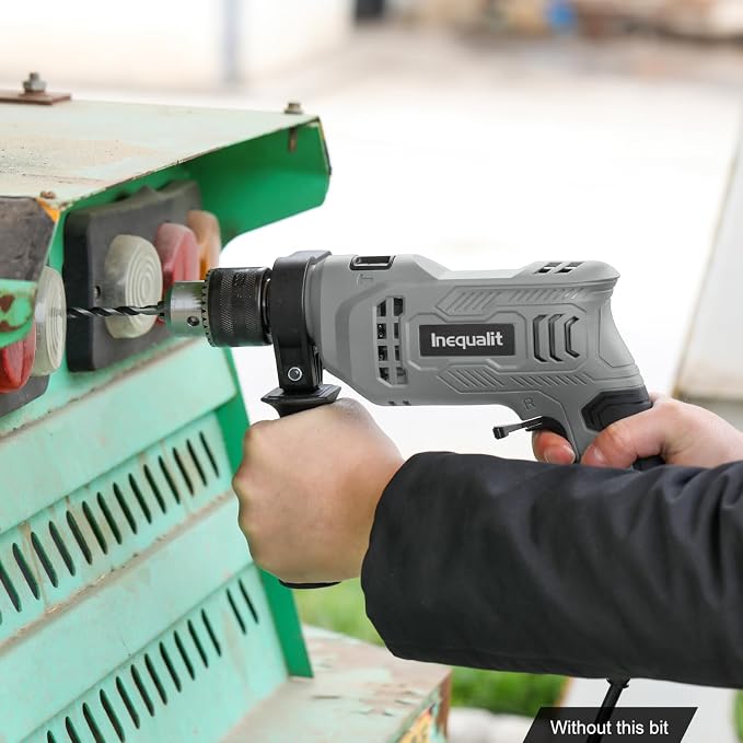 4.5Amp Corded Hammer Drill 3000RPM with 5pcs Bits, 1/2 Inch Keyed Metal Chuck Impact Drill, 360° Rotating Handle and 12 Variable Speed for 2 Functions in 1