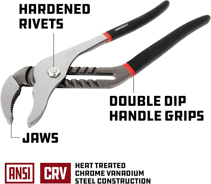 Powerbuilt 16-Inch Groove Joint Pliers, Adjustable Water Pump Pliers, Comfort Dip-grip Handle - 641395
