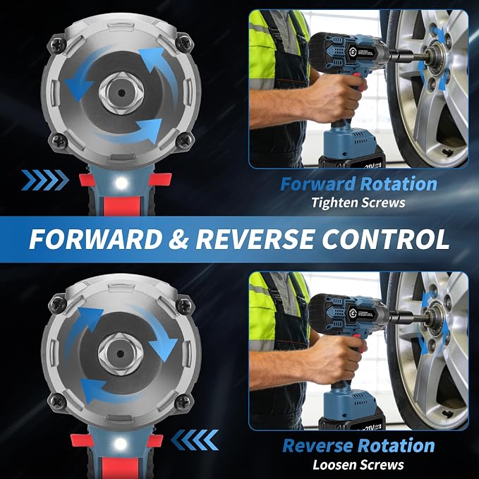 CloudDream 1200N.m Cordless Impact Wrench,Brushless Gun with 2 Batteries | 1/2 Inch Electric Impact Gun with Fast Charger,5 Sockets,Case for Car Tires,Mower,Pickup