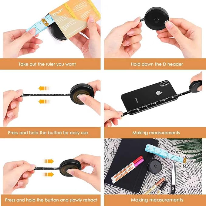 iBayam 2 Pack Tape Measure Measuring Tape Tool for Body Fabric Sewing Tailor Cloth Knitting Vinyl Home Craft Measurements, 60-Inch Soft Retractable Double Scales Rulers for Body Weight Loss