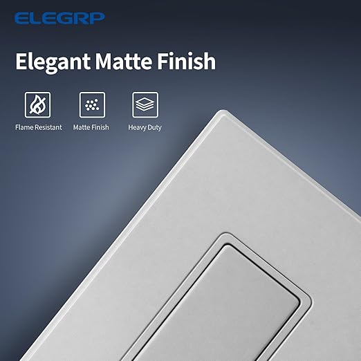 ELEGRP Matte Gray 3 Way Decorator Light Switch, 15A 120-277V, Paddle Rocker Switch Replacement, On/Off Wall Switch, Self-Grounding, Residential Grade, with Mid Wall Plate, UL/CUL, 5 Pack