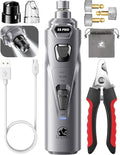 Whisper Quiet Dog Nail Grinder with 4 LED Lights, Safe & Stress-Free for Sensitive Dogs Cats of All Breeds & Sizes, 3 Grinding Bits, 3-Speed, Pet Nail Trimmers, Rechargeable Painless Grooming Kit Grey