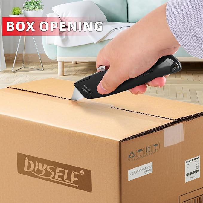 DIYSELF Utility Knife, 20 Pack Heavy Duty Box Cutter Retractable, Box Cutter Knife, Box Opener, Cardboard Cutter, Utility Knives for Garage, Home and Office, PVC Pipe Cutter(Black)