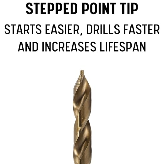 Drill America 5 Piece Cobalt Stepped Drill Bit Set with 1/2" Reduced 3-Flat Shank, Gold Oxide Finish for Drilling Acrylic, Steel, Hard Metals, GSC Series