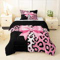 Feelyou Leopard Print Comforter Set All Season Cute Cheetah Bow Bedding Set with 1 Pillow Cases Animal Fur Microfiber Kids Twin Bedclothes Bedroom Decor Duvet Quilt Breathable Soft Lightweight