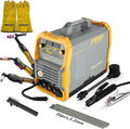 Plasma Cutter Welder Combo, Gas MIG/Gasless MIG/HF TIG/Stick/CUT 5 in 1 Aluminum Welding Machine with 110V/220V Dual Voltage Multi Process Welder with 20PCS Rods and Gloves