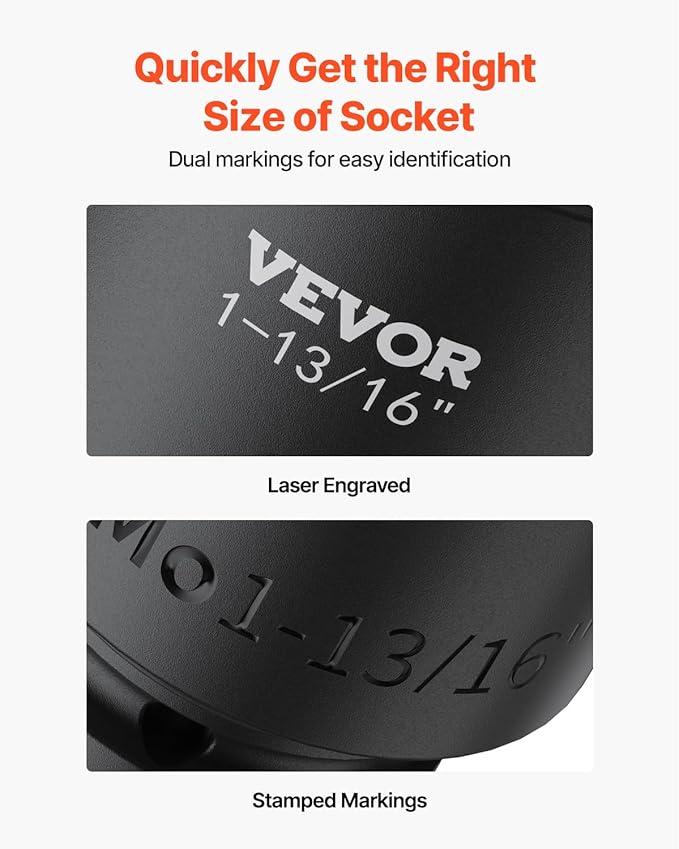 VEVOR 3/4" Drive Impact Socket Set, 29 Piece, CR-MO | SAE 3/4" to 2-1/2", 6 Point Sockets, Easy-to-Read Size Markings, Rugged Construction, with Storage Case