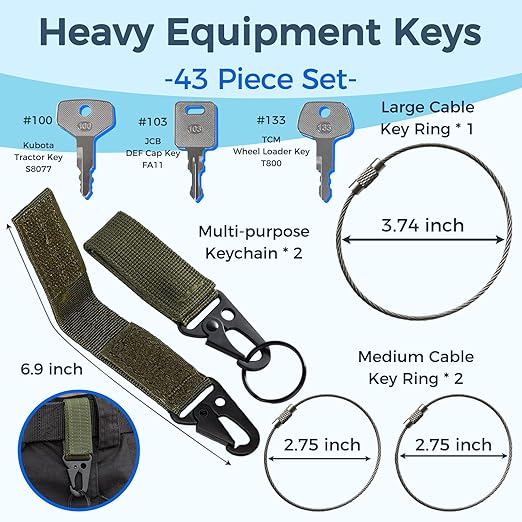 Contractors Heavy Equipment Keys Master Set Construction Equipment Multi Keys fit Most Common Equipment Manufactures Excavator Loader Dozer Backhoe Volvo CAT John Deere Case Doosan JCB Kubota Hyster