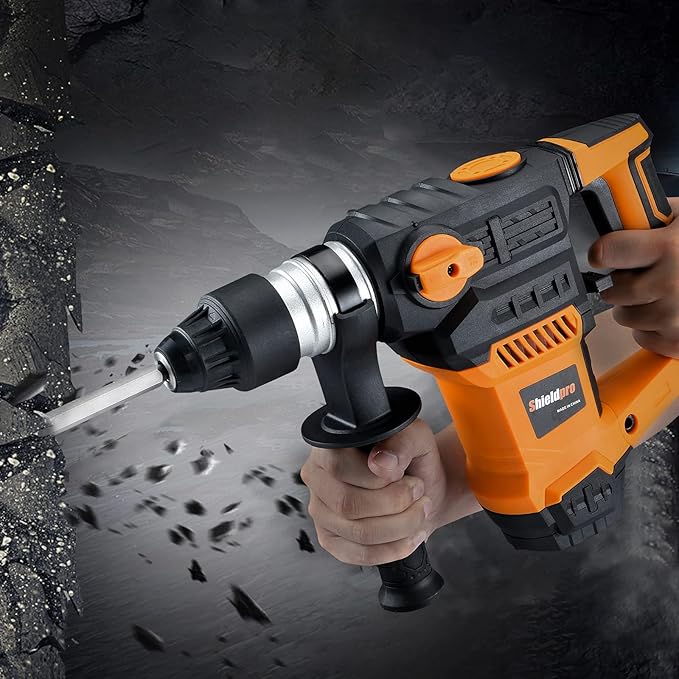 1-1/4 Inch SDS-Plus 13 Amp Rotary Hammer Drill Heavy Duty, Safety Clutch 3 Functions with Vibration Control,Including Grease, Flat Chisels, Point Chisels and 3 Drill Bits