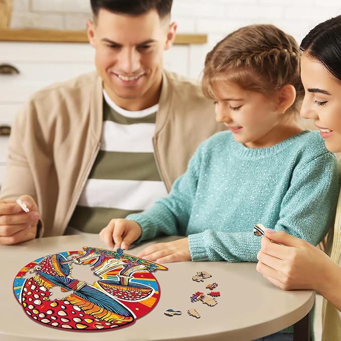 Mys Aurora Mushroom Wooden Puzzles for Adults, 500 Piece Unique Shaped Wood Jigsaw Puzzles for Adults and Kids, Fun Challenging Puzzles Family Game Gift, 15.9'' x 16.7''