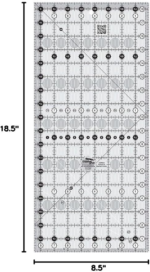 Creative Grids Quilt Ruler 8-1/2in x 18-1/2in Rectangle – CGR818 – Made in USA, Non-Slip Grip Acrylic Quilting, Sewing, Crafting, Patchwork Ruler for Measuring & Cutting Fabric