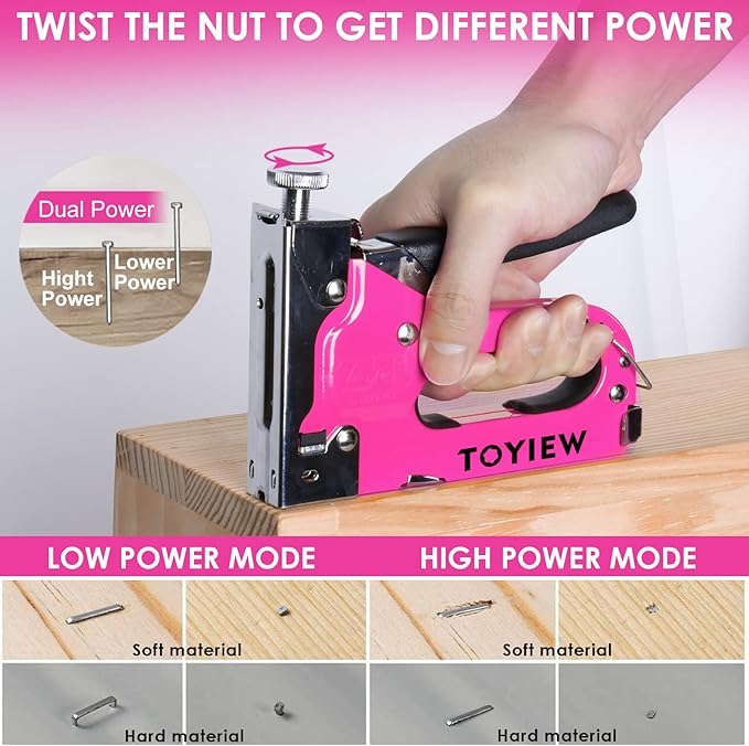 33Pcs Pink Staple Gun Tool Set, 3 in 1 Upholstery Staple Gun for Wood Heavy Duty and 900 Staples, Perfect for DIY Decoration, Crafts, Carpentry, Arts, Pink Tool Kit for Women