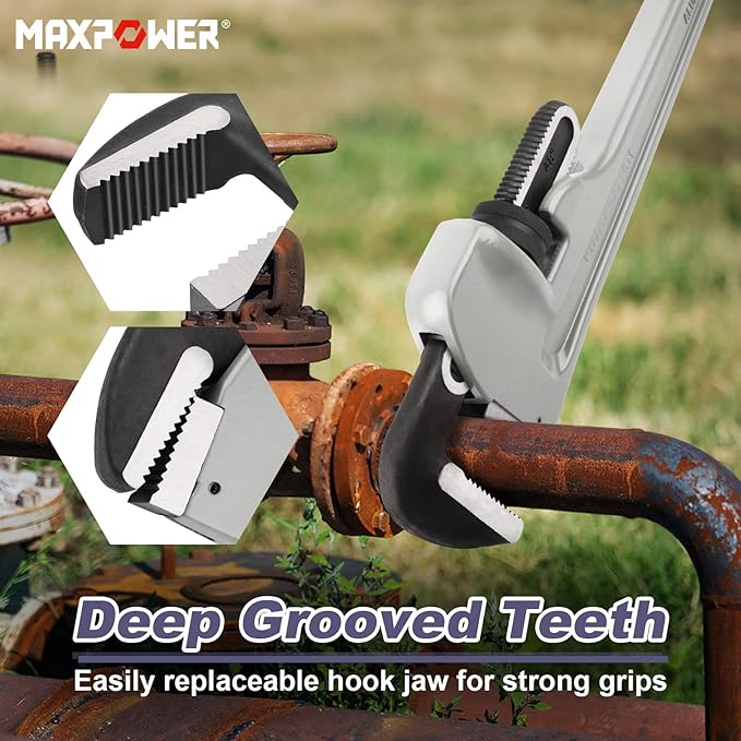MAXPOWER 48-inch Pipe Wrench, 6.1" Jaw Opening, Large Plumbing Wrench | Aluminum Straight Heavy Duty Pipe Wrench