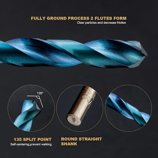 HIDOTOL 13 PCS Blue Coating Cobalt Drill Bit Set M35 HSS Twist Drill Bits 1/16"-1/4" for Hardened Metal, Stainless Steel, Cast Iron, Plastic and Wood