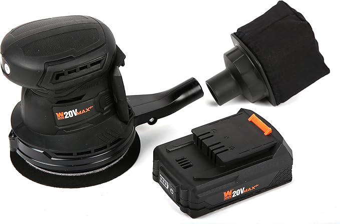WEN Cordless Orbital Sander, Brushless with 5-Inch Random Orbit Pad, 20V Max 2.0 Ah Lithium-Ion Battery and Charger (20405),Black