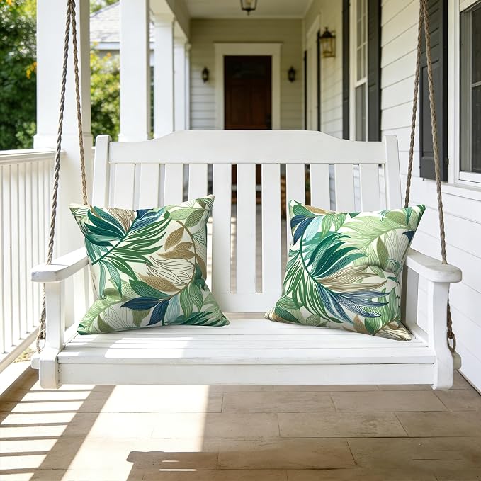 LVTXIII Outdoor Throw Pillows 16x16 Inch, Set of 2 Square Decorative Pillows with Inserts for Patio Furniture, Porch Chair, Garden Sofa, Lush Leaf Green
