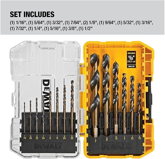 DEWALT Drill Bit Set, 14-Piece | 135 Degree Split Point | For Plastic, Wood and Metal | Pack of 5