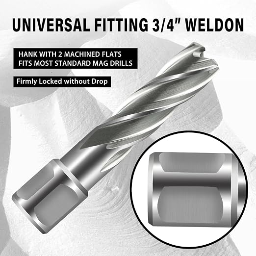 SALI Annular Cutter Diameter 1/2 Inch with Weldon Shank 3/4" (with 2 Flats) Cutting Depth 2" Mag Drill Bit for Magnetic Drill Press HSS Fully Ground Drill with One 1/4"*4" Pilot Pin