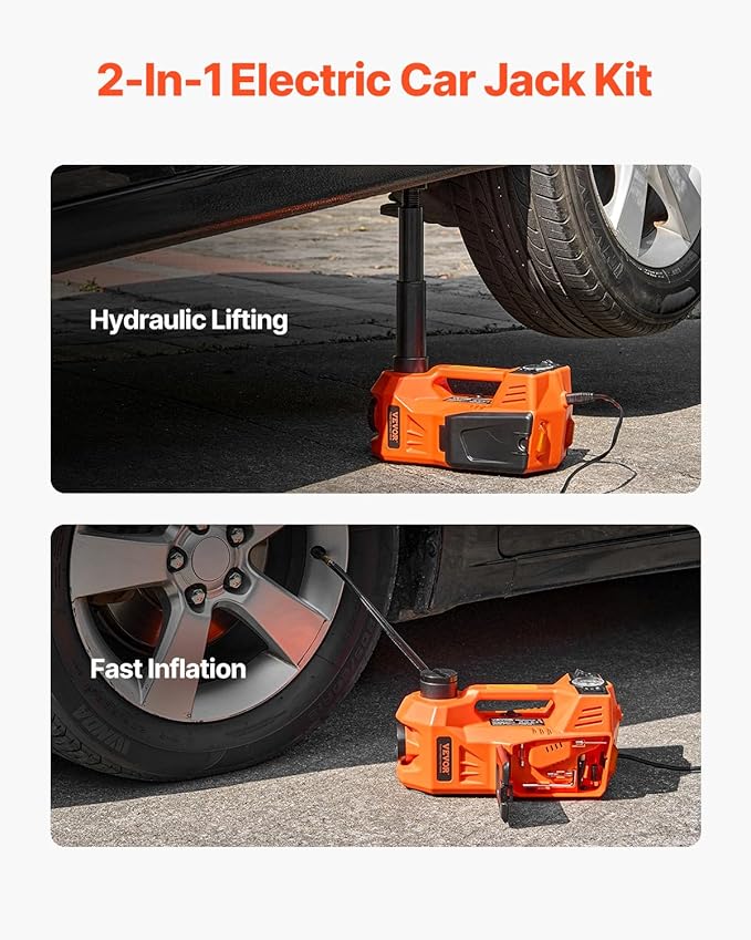 VEVOR Electric Car Jack, 5 Tons /11000 lbs Electric Jack with Built-in Inflator, 12V Adjustable Tire Change Replacement with Secure Hammer & LED Light, Portable Jack kit for Sedan, SUV, Truck