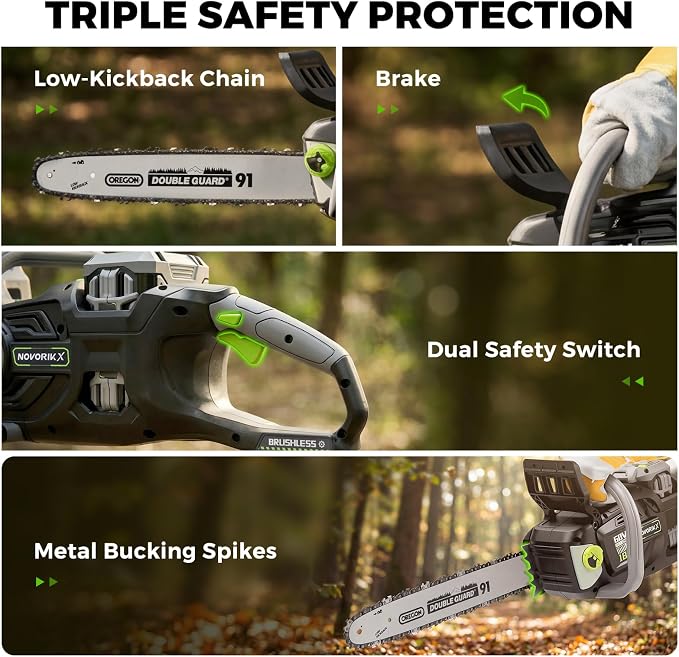 NovorikX 60V Brushless Cordless Chainsaw, 18"&16" Electric Chain Saw with 5.0Ah Battery & Charger, Automatic Oiler, Tool-Free Tension for Tree Trimming & Wood Cutting (60V Chainsaw Black)