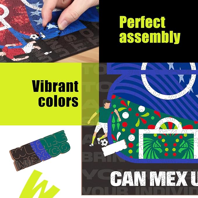 FIFA CAN/MEX/USA Logo Field - Wooden Puzzle for Adult, 300 Pieces Irregular Shape Puzzle, 5MM Thick, Creative Collectible Gift for Fans, Officially Licensed Product, 10 x 14.5