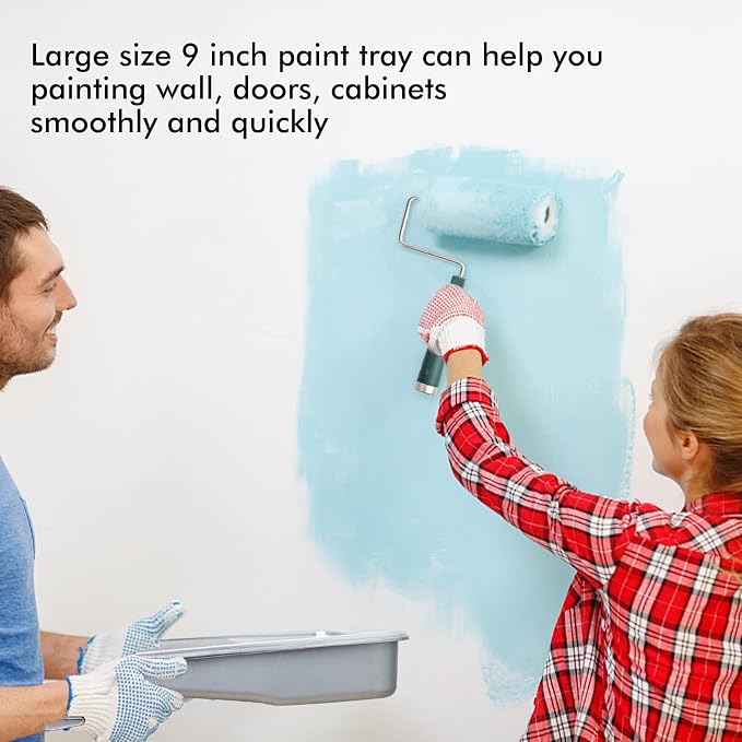 Mister Rui Paint Tray, 22 Pack 9 Inch Paint Roller Trays, Disposable Paint Tray with Liners and 5 Wire Roller Frame, Plastic Paint Trays for Painting Walls
