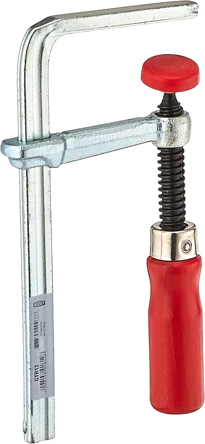 BESSEY GTR12 All Steel Table Clamp with 4 11/16 Capacity x 2 5/16 Throat Depth & 400 lb Clamping Force, Red/Silver