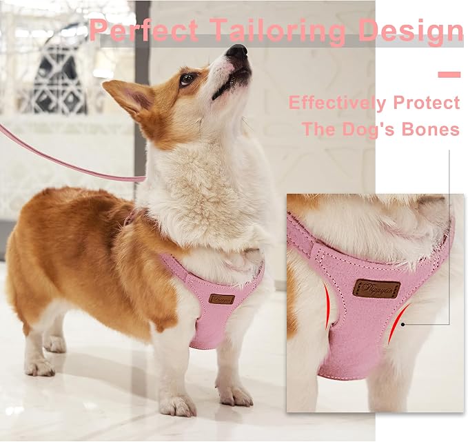 Puppytie Dog Harness and Leash Set, Pink, M (16.5-31 lbs) | Harness Small Size Dog, Dog Leash for Small Dogs, Soft Lightweight and Adjustable, Small Dog Harness for Daily Walks