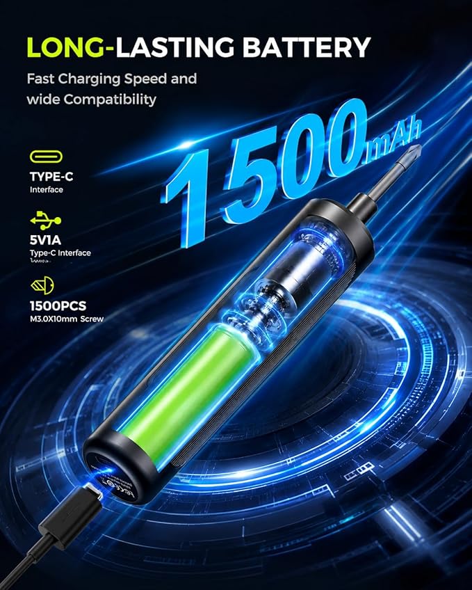 Electric Screwdriver Set, 35 in 1 Cordless Precision Screwdriver, 3 Torque 3N.m, 300 RPM Power Screwdriver, Mini Magnetic Repair Tool Kit with LED Light, USB C, for PC Computer Phone Electronics DIY