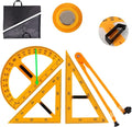 Magnetic Triangular Scale Ruler Set Drafting Tools Mathematics Protractor Pencil Compass, Math Geometry Classroom Teaching Measurement Set Oversized Ruler (4-pcs Ruler Compass Protractor)