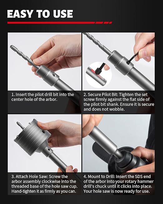 DAYDOOR 5'' (125mm) Concrete Hole Saw with SDS Plus Shank Adapter, Tungsten Carbide Tipped Masonry Hole Saw, Heavy Duty Concrete Core Drill Bit for Brick, Cement Wall, and Stone
