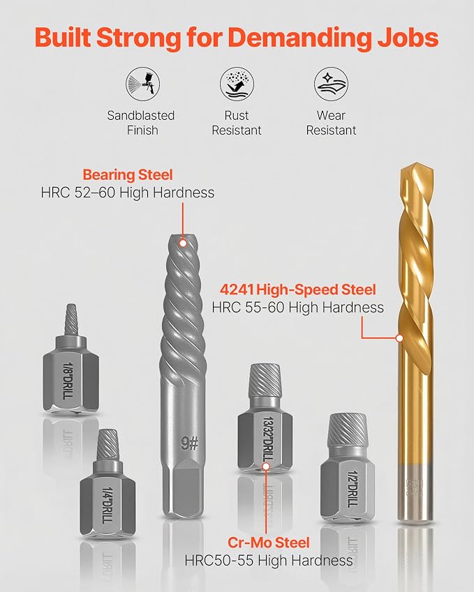 VEVOR 41-Piece Screw Extractor and Left Hand Drill Bits Set, Easy Out Screw Extractor Kit with HSS Steel Reverse Drill Bit for Broken Nuts, Stripped Bolts Remove, Adapters