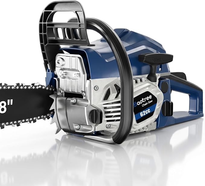 62cc 18 & 22 Inch Gas Chainsaw for Tree Cutting, Firewood, Logging | 2-Cycle Engine & Anti-Vibration System, Quick Start Technology