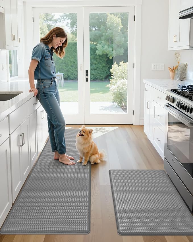 Color&Geometry Anti Fatigue Cushion Extra Large Kitchen Mat for Floor - 24x59+24x94,Easy Clean, Waterproof & Oil Proof, Anti Slip, Foam Rubber Runner Rug for Front Sink Comfort Standing, Grey Set of 2