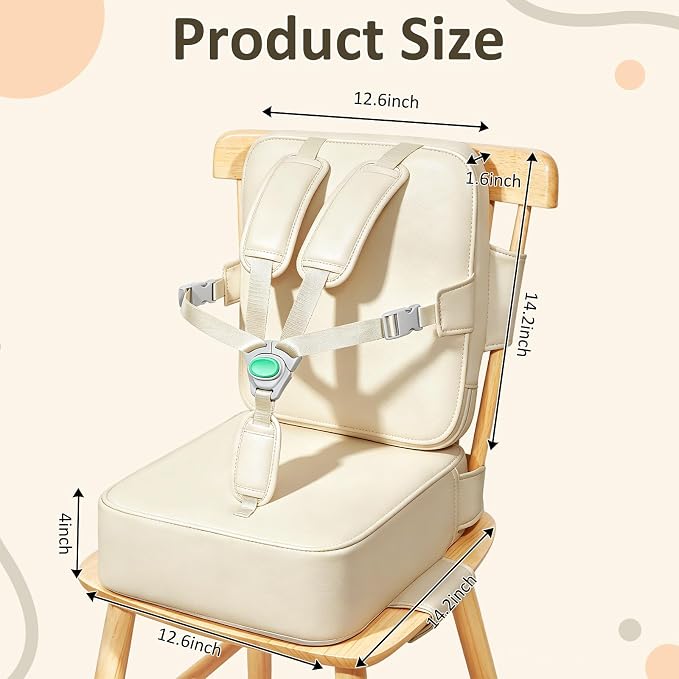 Toddler Booster Seat for Dining Table,Kitchen Chair Booster Cushion | Non-Slip Booster Seat with Backrest and 5 Piont Harness, PU Waterproof Travel Baby Booster Increasing Cushion