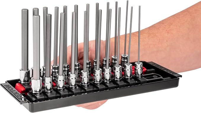 TEKTON Long Hex Bit Socket Set, 21-Piece | SHB90206 | 1/4 Inch Drive, (5/64 - 5/16 in., 2 - 8 mm), Socket Rail