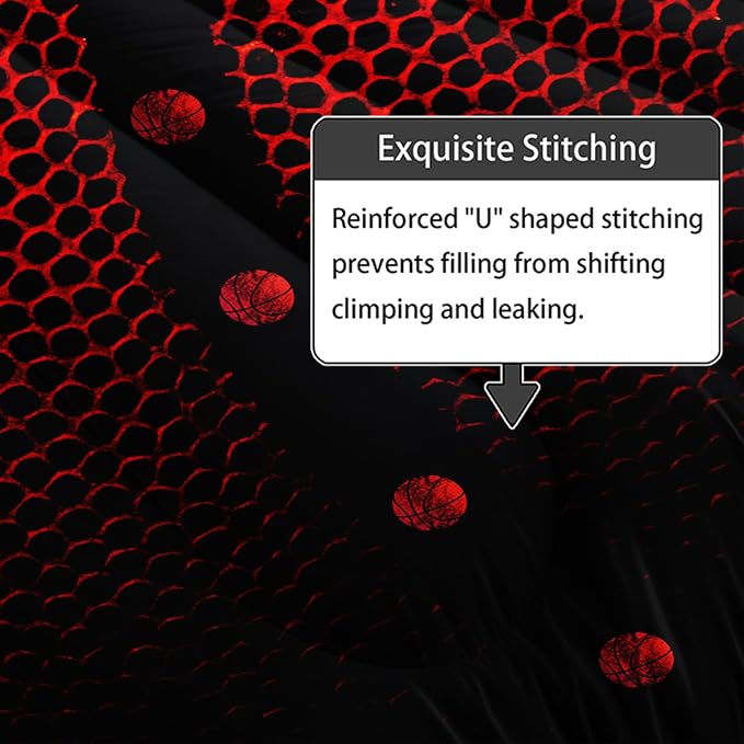 Axolotl Basketball Bedding Set for Boys Kids Teens,Black and Red Sports Themed Bedding,3D Basketball Comforter,Ball Sports Games Quilt Set with 1 Comforter and 2 Pillowcases All Season,King Size