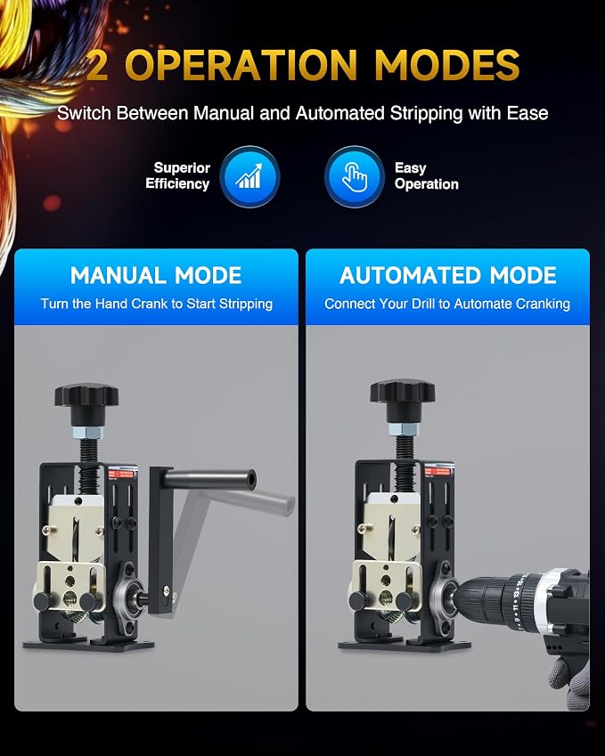 CREWORKS Manual Wire Stripper Machine, 0.06-1 inch Wire Stripper for Drill, Copper Wire Stripping Machine for Scrap Wire with 2 Feed Hole Plates, Cable Stripper Tool for Leftover Cable Recycling
