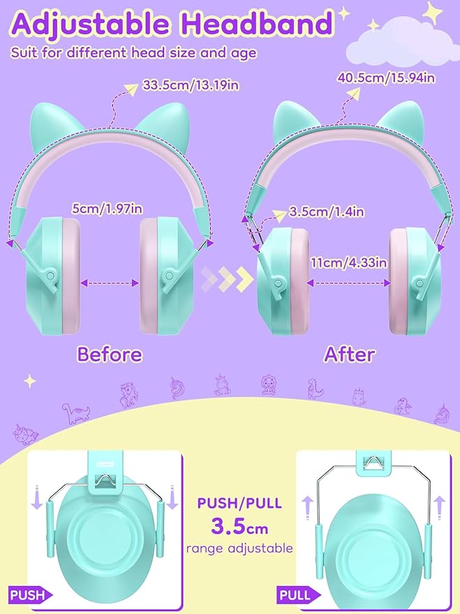 Dr.meter Noise Cancelling Headphones for Kids Adults, 32dB SNR Super Cute Ear Protection Ear Muffs for Autism Sensory, Hearing Protection Earmuff for Monster Jam Concerts Fireworks Car Race