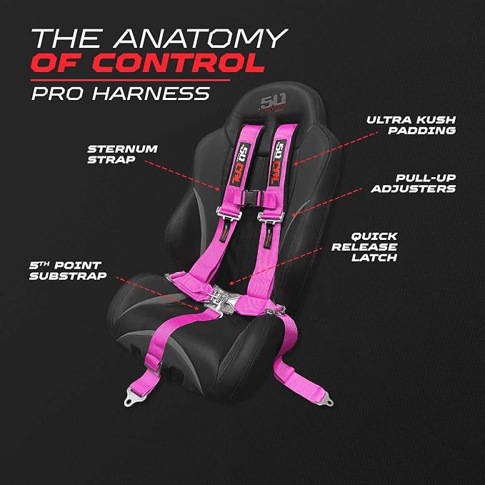 1pc Pink 5 Point Harness for Bucket Seat, Latch Release, 9 Color Options, Racing Harness 5 point, Race Car, UTV, RZR [6001A2]