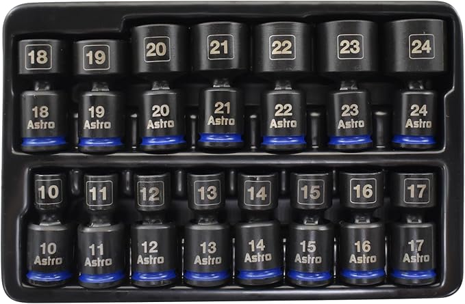 Astro Tools 78315 3/8" Drive 10-24mm Pinless Universal Impact Sockets - No Skips - 15 Piece